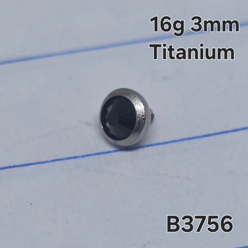16g Titanium Silver 3mm Black Dermal Implant Top B3756