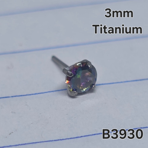 Threadless Titanium Silver 3mm Vitrail AB Top B3930