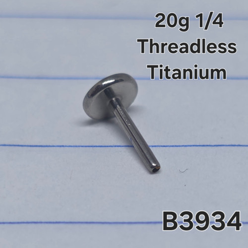 20g Silver Titanium 1/4 Threadless 4mm Base Flat Back Labret B3934