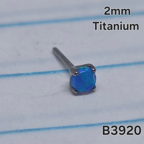 Threadless Titanium Silver 2mm Blue Opal Top B3920