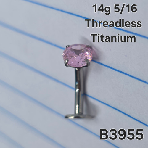 14g Titanium 5mm Pink CZ Threadless 5/16 Floating Belly Ring B3955