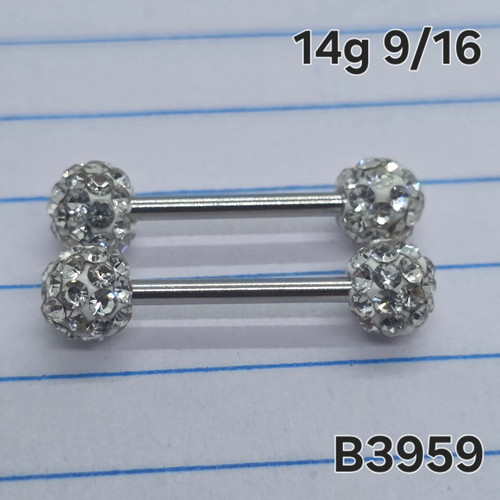14g Stainless White Ferido 9/16 Nipple Rings Barbells B3959