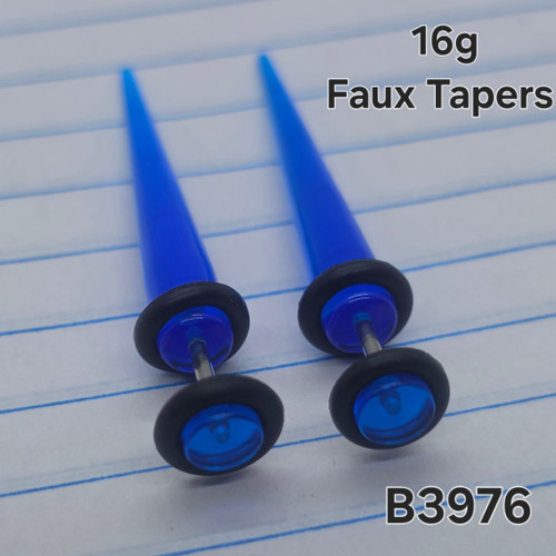 16g Blue Acrylic Faux Tapers Plugs Earrings B3976