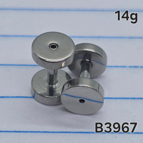 14g Silver Stainless Screw Plugs Gauges B3967