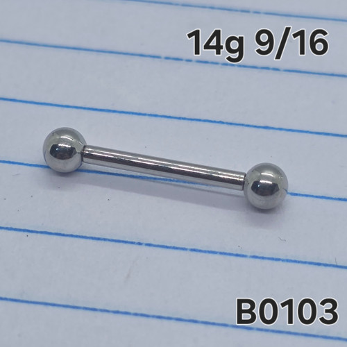 14g Stainless Silver I 9/16 Barbell Tongue Ring B0103