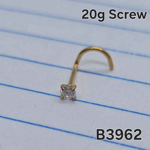 20g Gold Round 2.5mm CZ Screw Nose Ring B3962