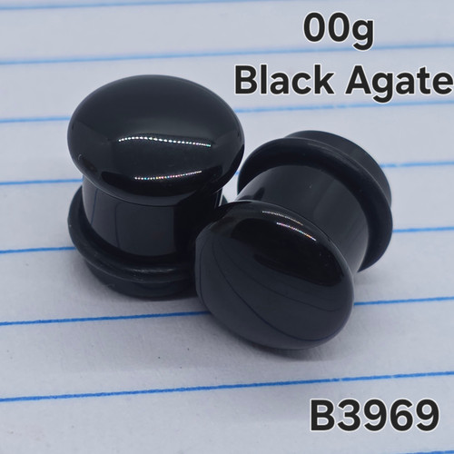 00g Organic Black Agate Plugs Tunnels Gauges B3969