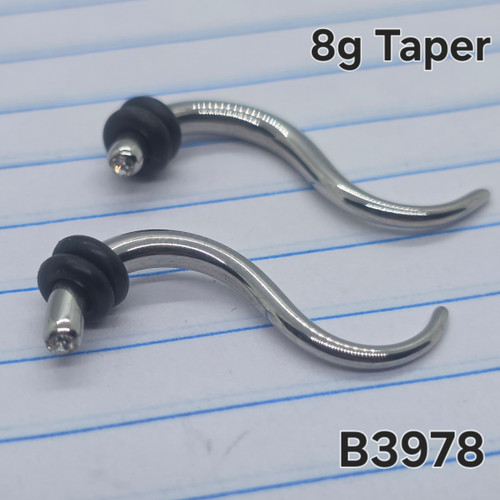 2x 8g Stainless Silver CZ Hanging Curved Tapers Gauges B3978