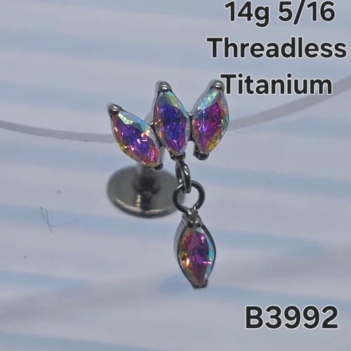 14g Titanium Dangle AB CZ Threadless 5/16 Floating Belly Ring B3992