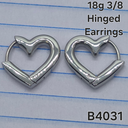 Silver Stainless Heart Huggie Hinged Hoop Earrings B4031