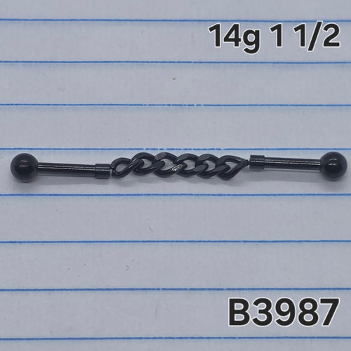 14g Black Stainless Chain 1.5 Industrial Barbell Earring B3987