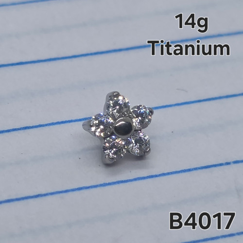 14g Titanium Silver CZ Flower Dermal Implant Top B4017