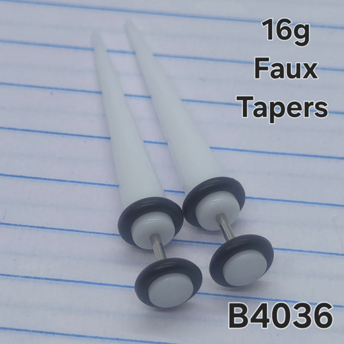 16g White Acrylic Faux Tapers Plugs Earrings B4036