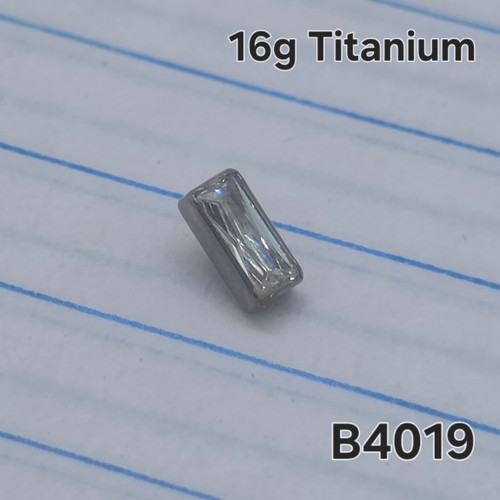 16g Titanium Silver Rectangle CZ Dermal Implant Top B4019