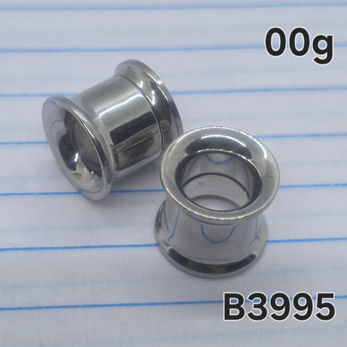 00g Silver Stainless Screw Tunnels Plugs Gauges B3995