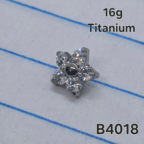 16g Titanium Silver CZ Flower Dermal Implant Top B4018