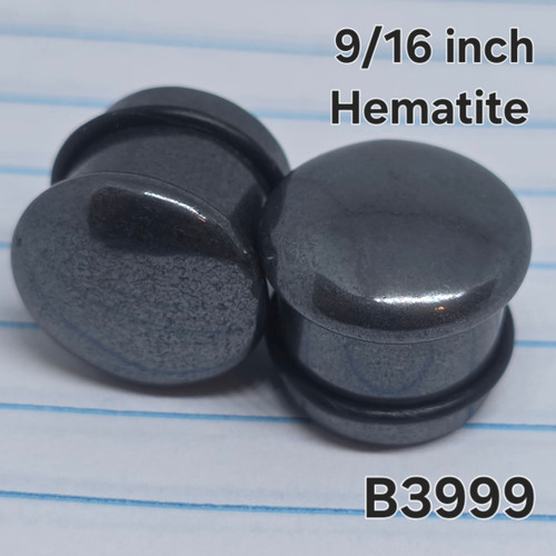 9/16 Inch Hematite Stone Plugs Tunnels Gauges Earrings B3999