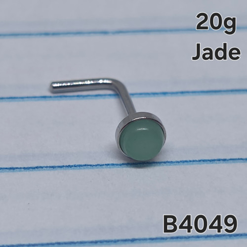 20g Stainless Jade L Bend Nose Ring B4049