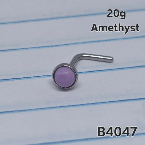 20g Stainless Amethyst L Bend Nose Ring B4047