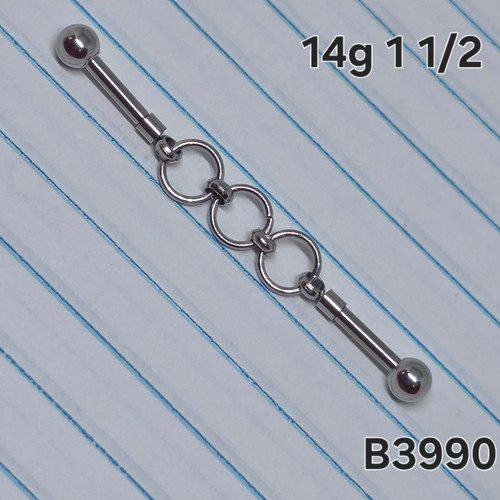14g Silver Circle Chain 1.5 Industrial Barbell Earring B3990