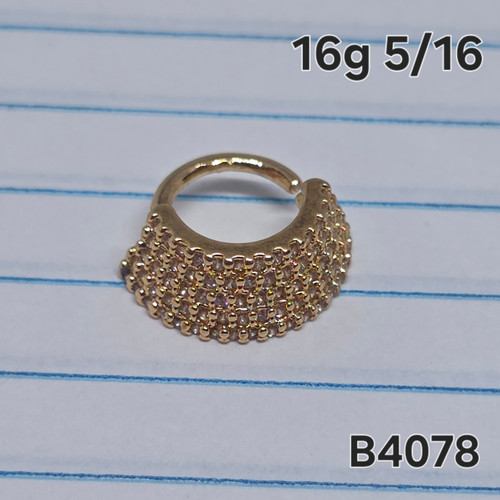 16g Gold Stacked CZ Lined Bend 5/16 Hoop Ring B4078