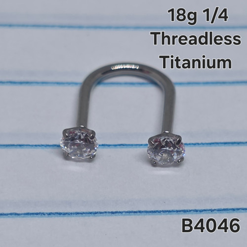 18g Titanium CZ 1/4 Threadless U Ring B4046