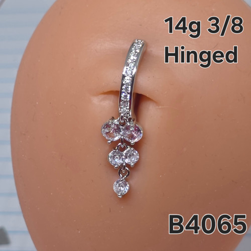 14g Silver CZ Chandelier Dangle Comfy Hinged 3/8 Belly Ring B4065