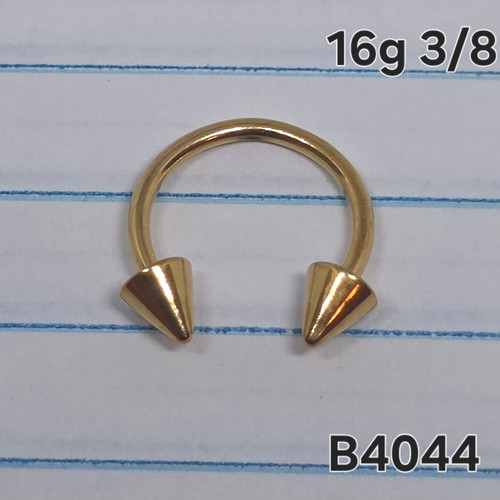 16g Stainless Gold Spike 3/8 Horseshoe Ring Gauges B4044