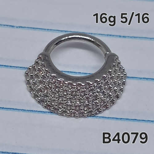 16g Silver Stacked CZ Lined Bend 5/16 Hoop Ring B4079