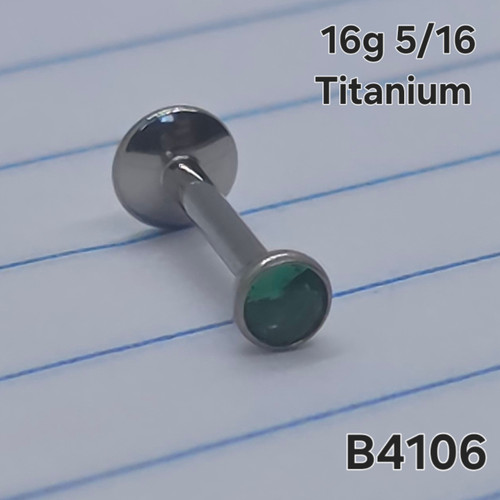 16g Titanium Emerald Green CZ 5/16 Labret Ring B4106