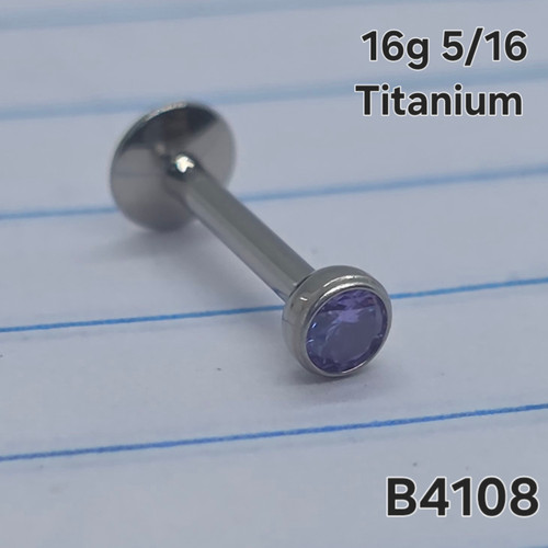 16g Titanium Tanzanite Purple CZ 5/16 Labret Ring B4108