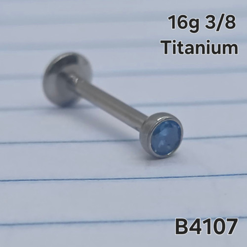 16g Titanium Aqua Blue Purple CZ 3/8 Labret Ring B4107