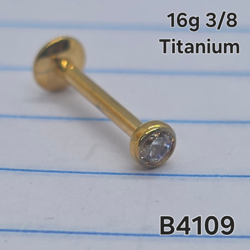 16g Gold Titanium CZ 3/8 Labret Ring B4109