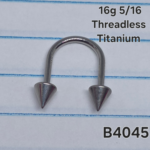 16g Titanium Silver Spike 1/4 Threadless U Ring B4045