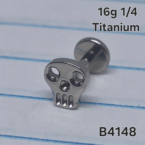 16g Titanium Silver Skull 1/4 Labret Ring B4148