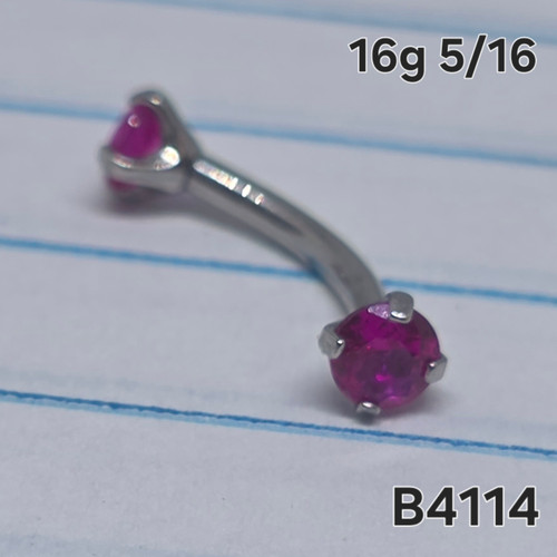 16g Silver Stainless Fuchsia CZ 5/16 Eyebrow Ring B4114