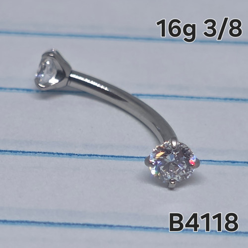 16g Silver Stainless CZ 3/8 Eyebrow Ring B4118