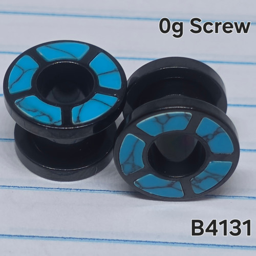 0g Black Stainless Turquoise Plugs Tunnels Gauges B4131