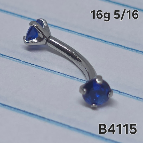 16g Silver Stainless Blue CZ 5/16 Eyebrow Ring B4115