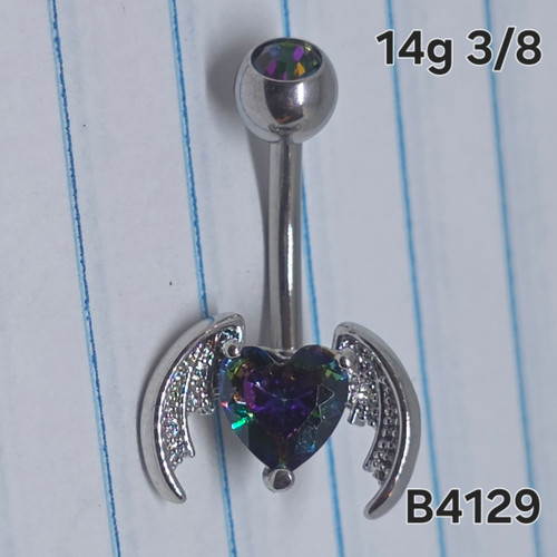 14g Silver Vitrail Heart Wings Belly Ring B4129