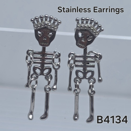 Stainless Silver Skellington Dangle Stud Earrings B4134