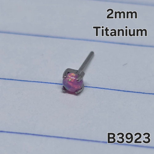 Threadless Titanium Silver 2mm Pink Opal Top B3923