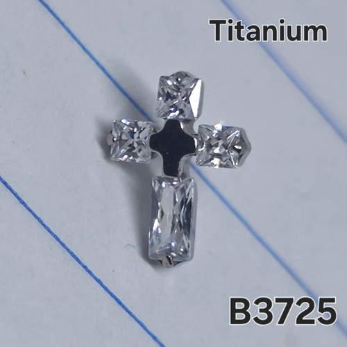 Threadless Titanium Silver CZ Cross Top B3725