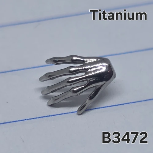 Threadless Titanium Silver Skeleton Hand Top B3472