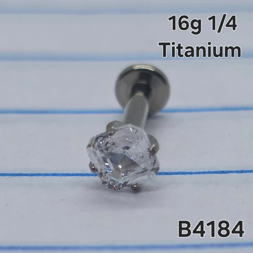 16g Titanium Silver 3mm Asscher Cut CZ  1/4 Labret Ring B4184