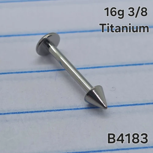 16g Silver Titanium Spike 3/8 Labret Ring B4183