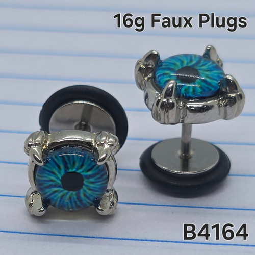 2x 16g Stainless Blue Eye Faux Plugs Earrings B4164