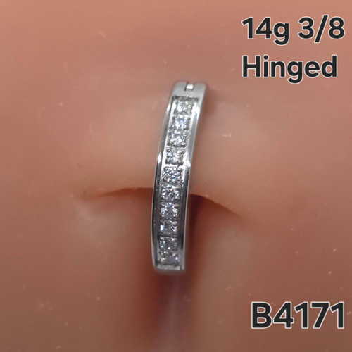 14g Silver Stainless CZ Comfy Hinged 3/8 Belly Ring B4171