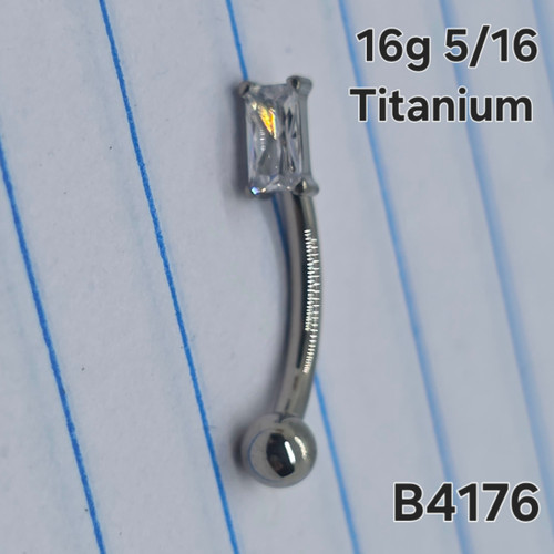 16g Titanium Rectangle CZ 5/16 Eyebrow Ring B4176