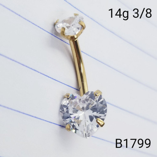 14g Gold Heart CZ Flower Belly Ring Navel